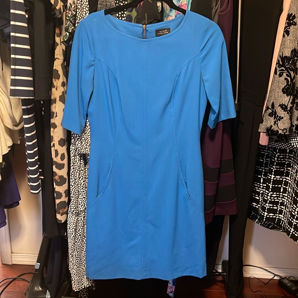 Tahari blue dress with pockets